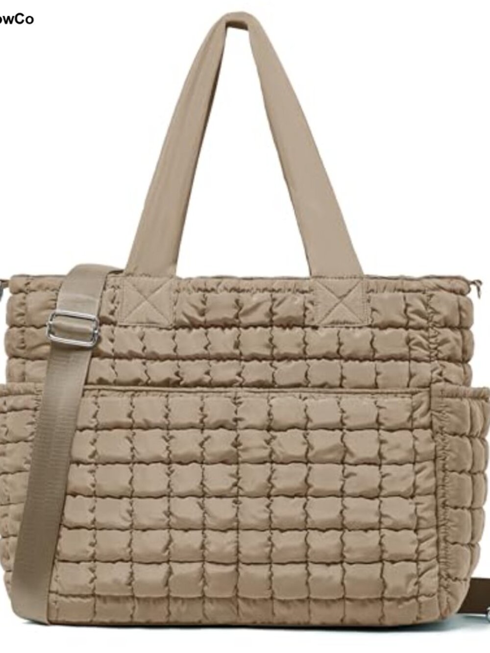 Large Quilted Puffer Tote Bag - Lightweight Shoulder Bag with 7 Pockets